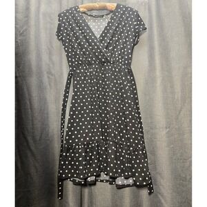 Caution to the Wind Polka Dot‎ Dress Wrap Front Ruffle Hem Casual M